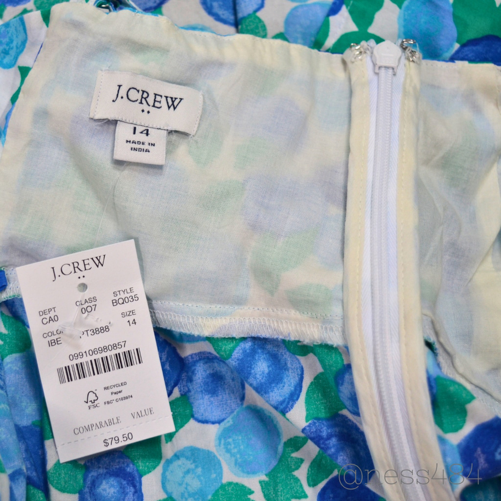 J. Crew Blue/Green Floral Square Neck Smocked Back Tie Tank Top Size 14 NWT - Picture 3 of 5